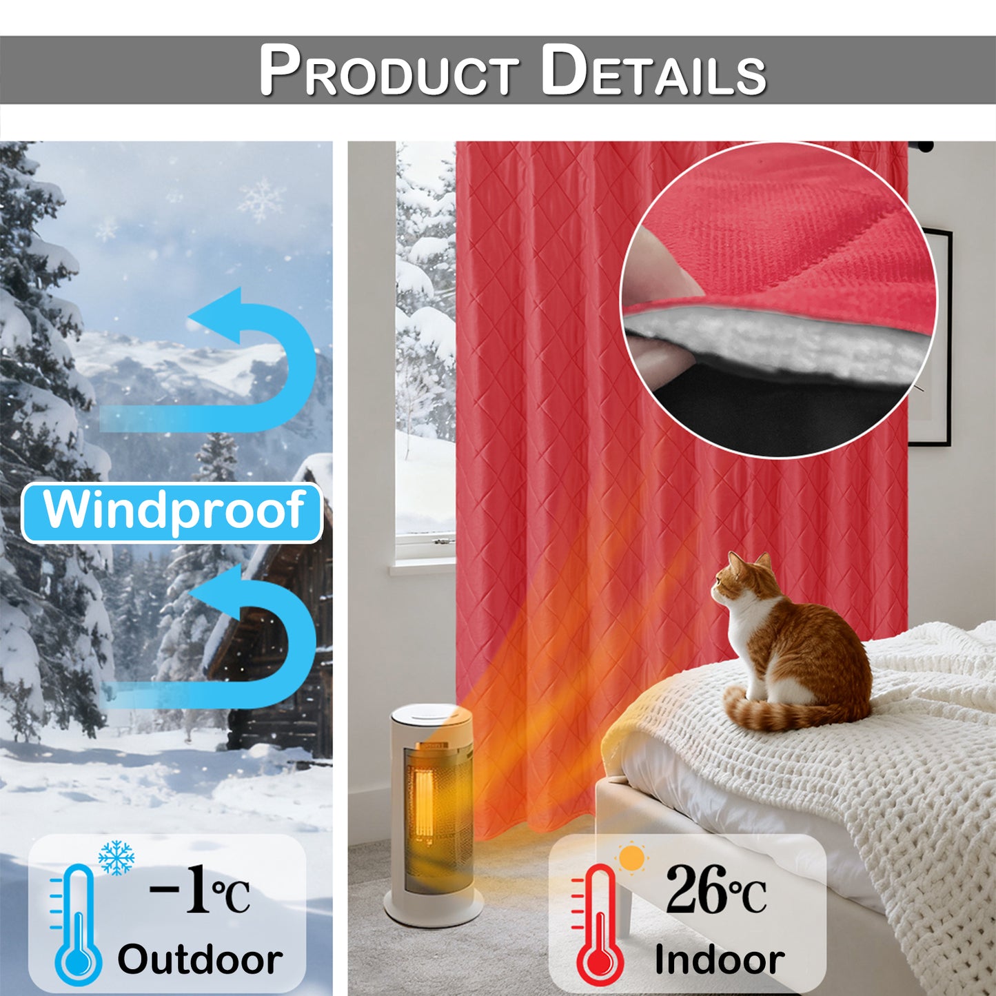 Extra Breiter Samt-Steppvorhang – Wärmende Trenn- oder Weihnachtsgardine aus 3-Schicht-Material