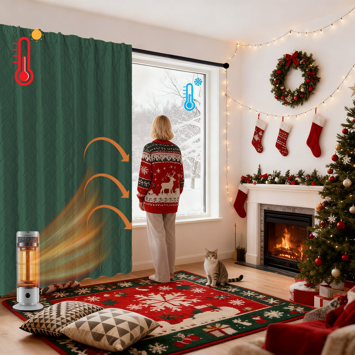 Extra Breiter Samt-Steppvorhang – Wärmende Trenn- oder Weihnachtsgardine aus 3-Schicht-Material