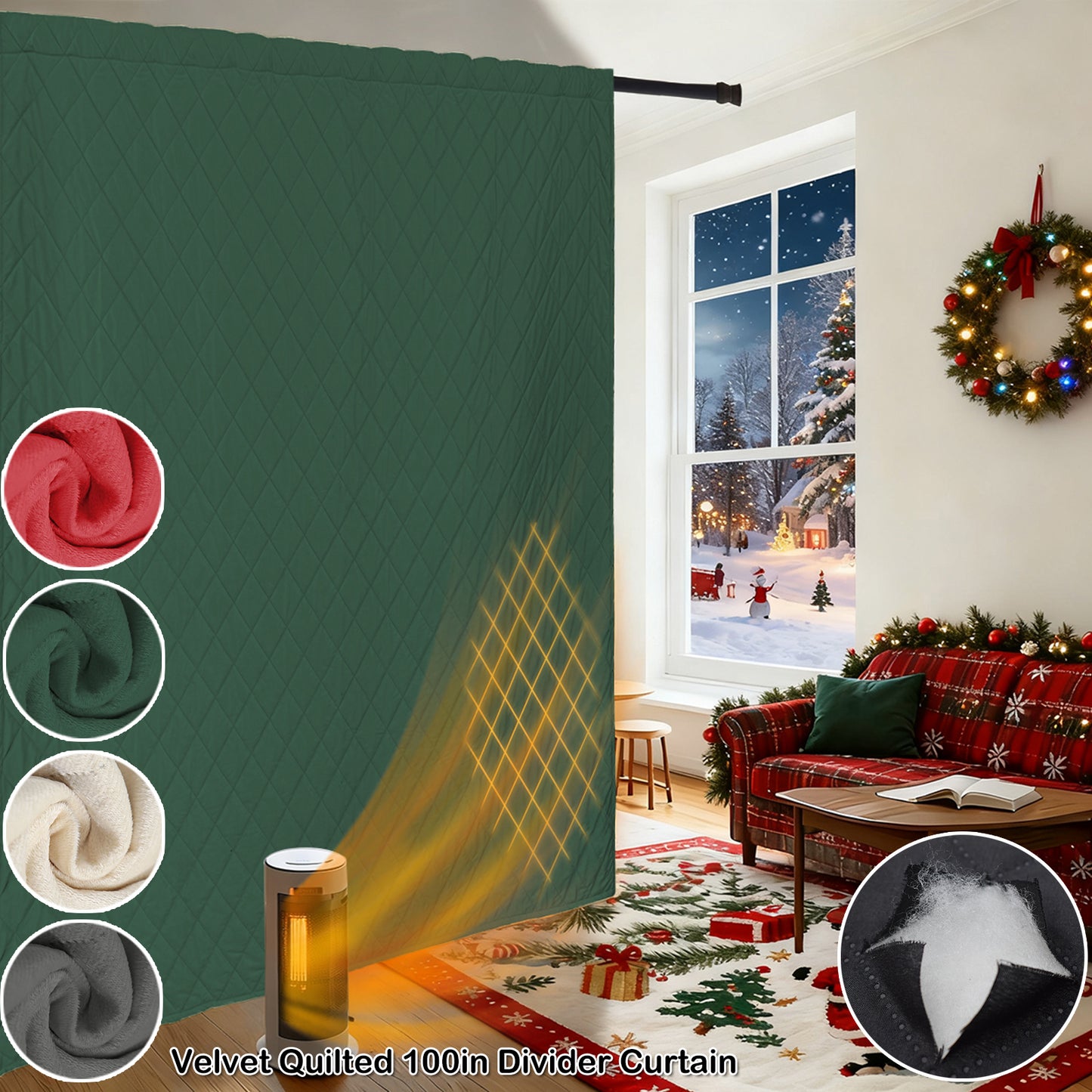Extra Breiter Samt-Steppvorhang – Wärmende Trenn- oder Weihnachtsgardine aus 3-Schicht-Material