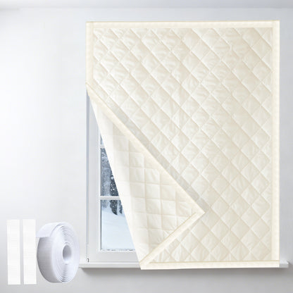Quilted Winter Insulated Window Curtain with Magic Tape – Thermal Draft Blocking Panel