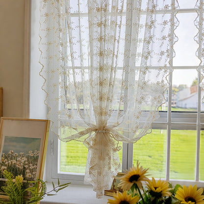 Bestickte weiße Gardinen · 2er Set · Florales Design · Halbtransparent