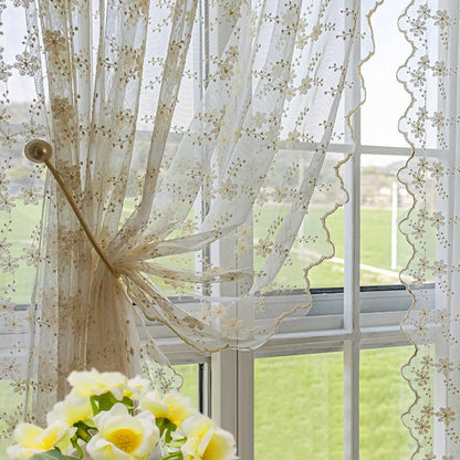 Bestickte weiße Gardinen · 2er Set · Florales Design · Halbtransparent