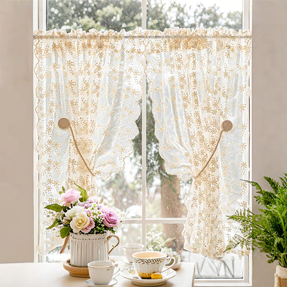 Bestickte weiße Gardinen · 2er Set · Florales Design · Halbtransparent