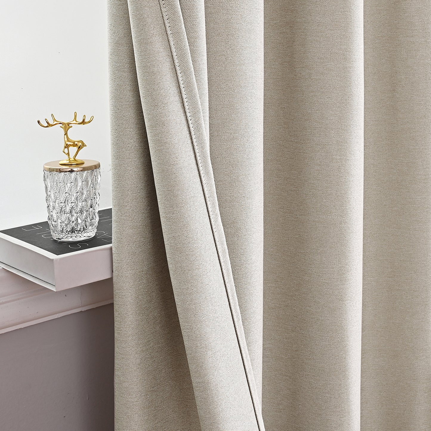 Linen Solid Curtains, 1 Panel, Beige, 132x160cm/132x213cm/132x241cm