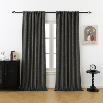 Velvet blackout curtains with gold print
