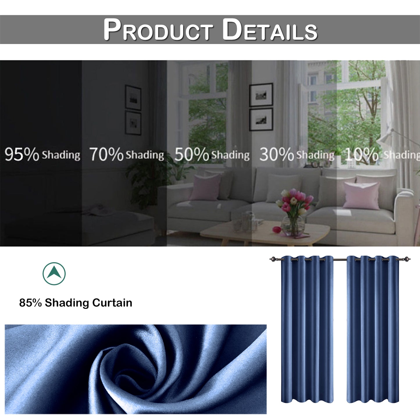 Silk Stain Curtains, 1 Panel, Blue, 132*160cm/132*183cm/132*213cm
