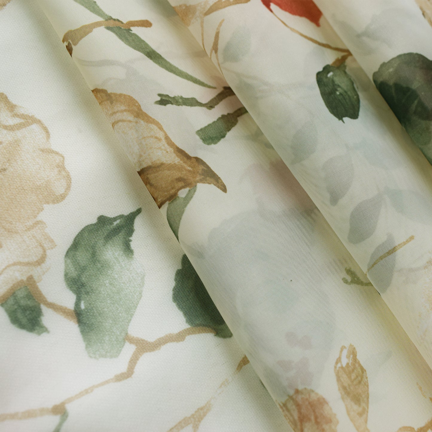 Floral Gauze Sheer Curtains, 1 Panel, Cream, 132x160cm/132x213cm/132x244cm