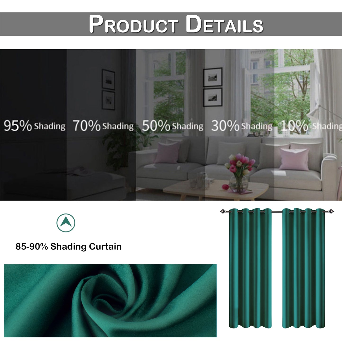 Silk Satin Curtains, 1 Panel, Green, 132*160cm/132*183cm/132*213cm