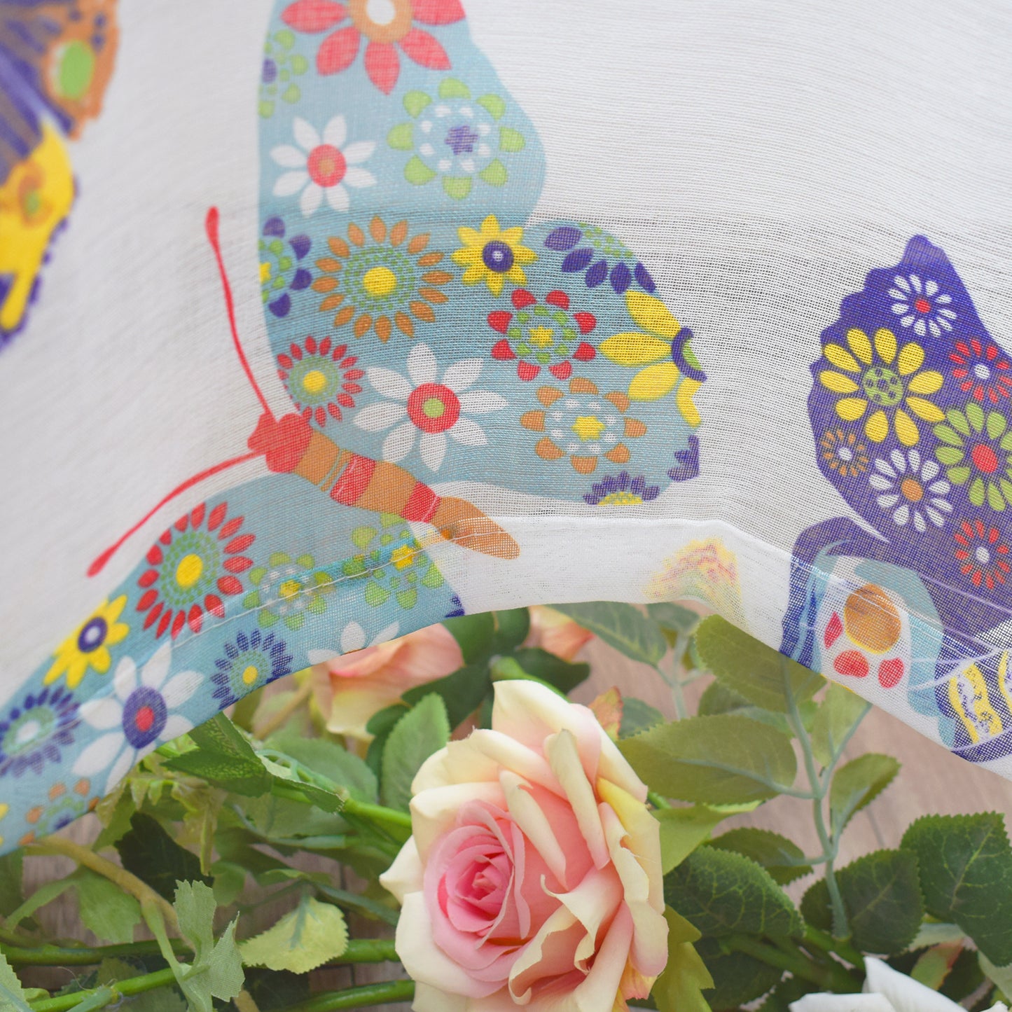 Butterfly Short Curtains, 1 Panel, White, 132*46cm/132*61cm/132*76cm/132*91cm