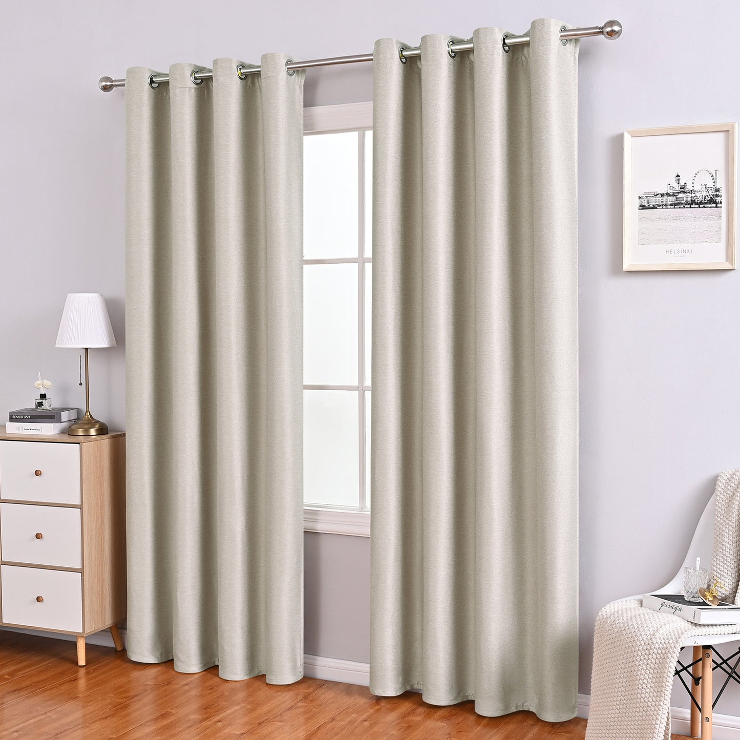 Linen Solid Curtains, 1 Panel, Beige, 132x160cm/132x213cm/132x241cm