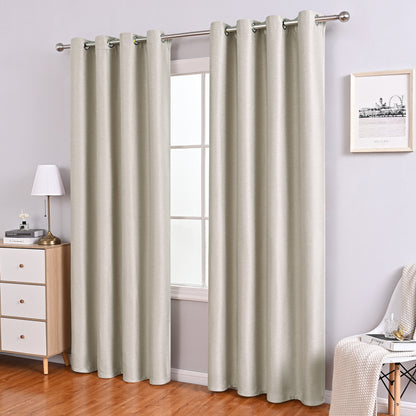 Linen Solid Curtains, 1 Panel, Beige, 132x160cm/132x213cm/132x241cm