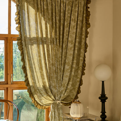 Voilage transparent sur mesure à motif botanique et bord volanté – Elviana