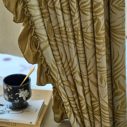 Voilage transparent sur mesure à motif botanique et bord volanté – Elviana