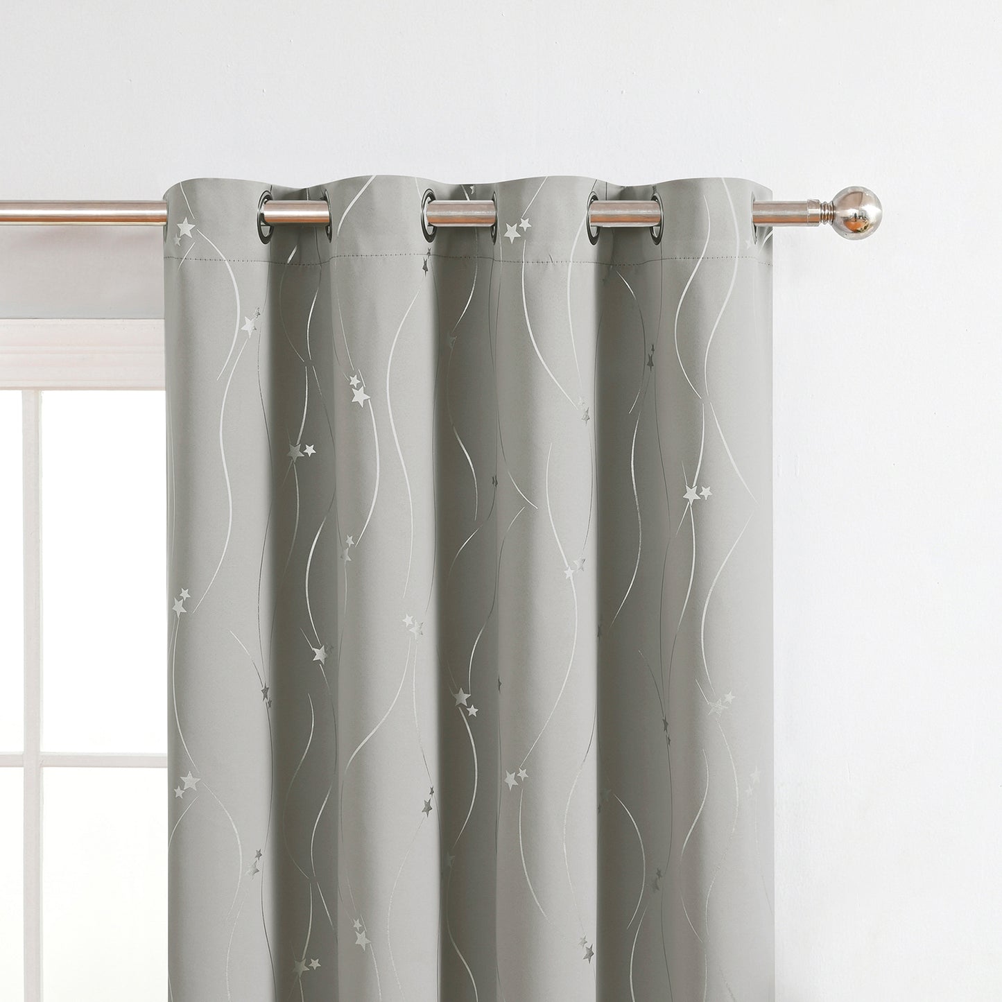 Rideaux étoiles estampés argent, 1 panneau, gris, 132*164cm/132*183cm/132*214cm
