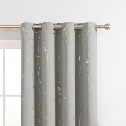 Rideaux étoiles estampés argent, 1 panneau, gris, 132*164cm/132*183cm/132*214cm