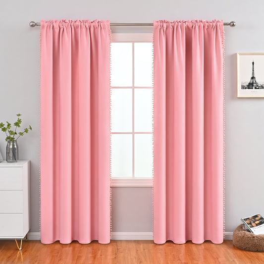 Pom Pom Blackout Curtains, 1 Panel, Pink, 132*160cm/132*183cm/132*214cm
