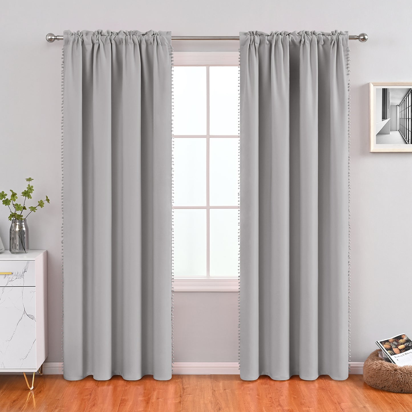 Pom Pom Blackout Curtains, 1 Panel, Gray, 132*160cm/132*183cm/132*214cm