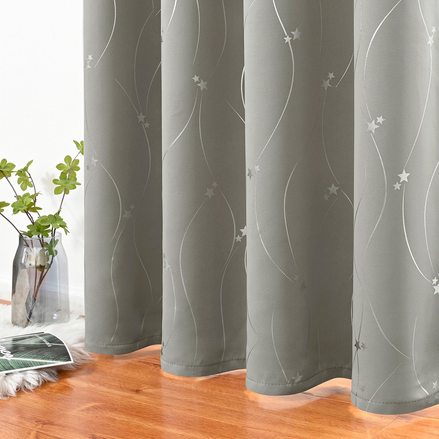 Rideaux étoiles estampés argent, 1 panneau, gris, 132*164cm/132*183cm/132*214cm