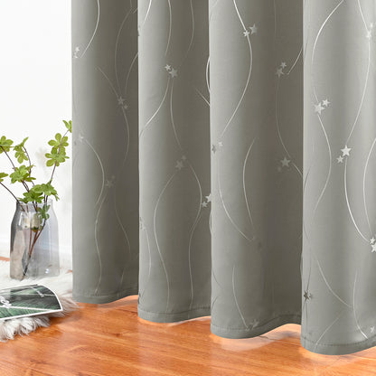 Rideaux étoiles estampés argent, 1 panneau, gris, 132*164cm/132*183cm/132*214cm