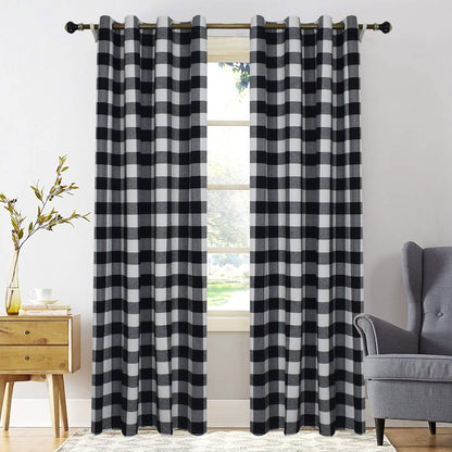 Christmas Plaid Curtains, 1 Panel, Black, 132*160cm/132*213cm/132*244cm
