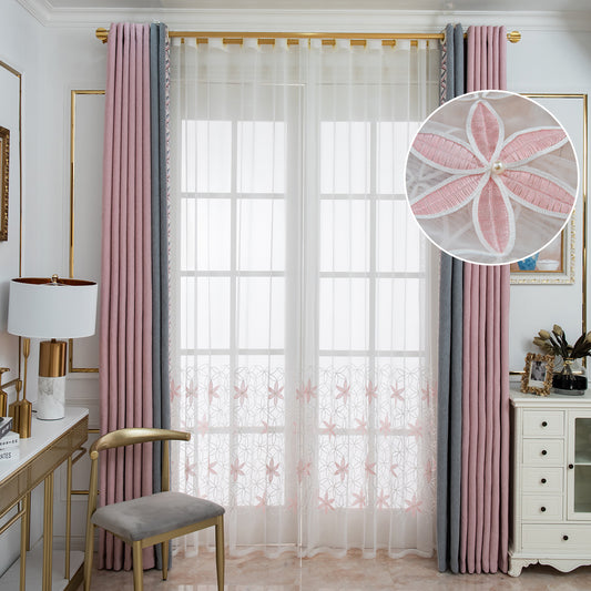 Embroidered Floral Sheer Curtain, 1 Panel, White, 132x160cm/132x213cm/132x244cm