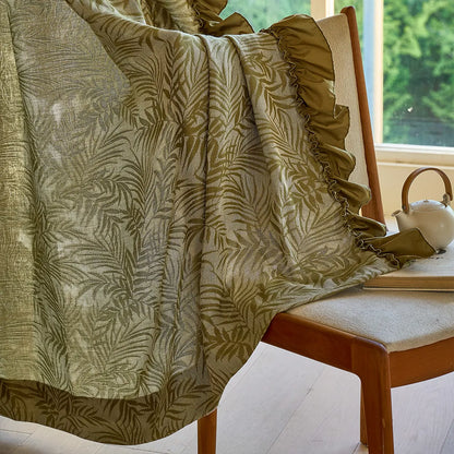 Made-to-measure transparent voile curtain with botanical pattern and flounced edge – Elviana