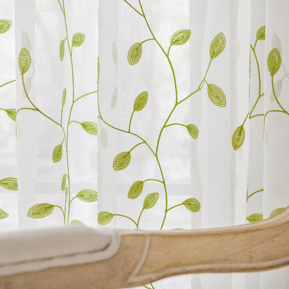 Made-to-measure transparent voile curtain with botanical leaf embroidery – Vinea