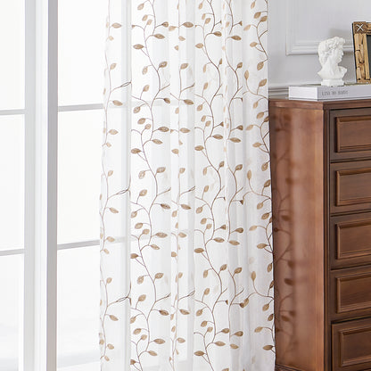 Made-to-measure transparent voile curtain with botanical leaf embroidery – Vinea