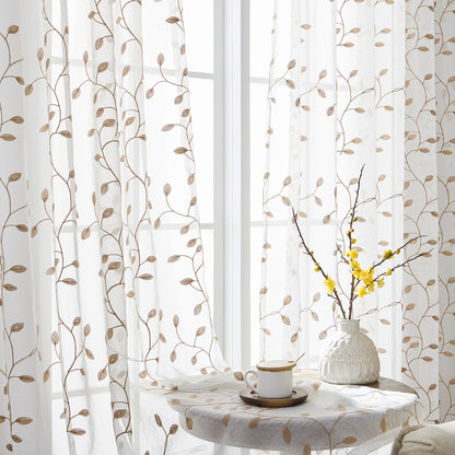 Made-to-measure transparent voile curtain with botanical leaf embroidery – Vinea