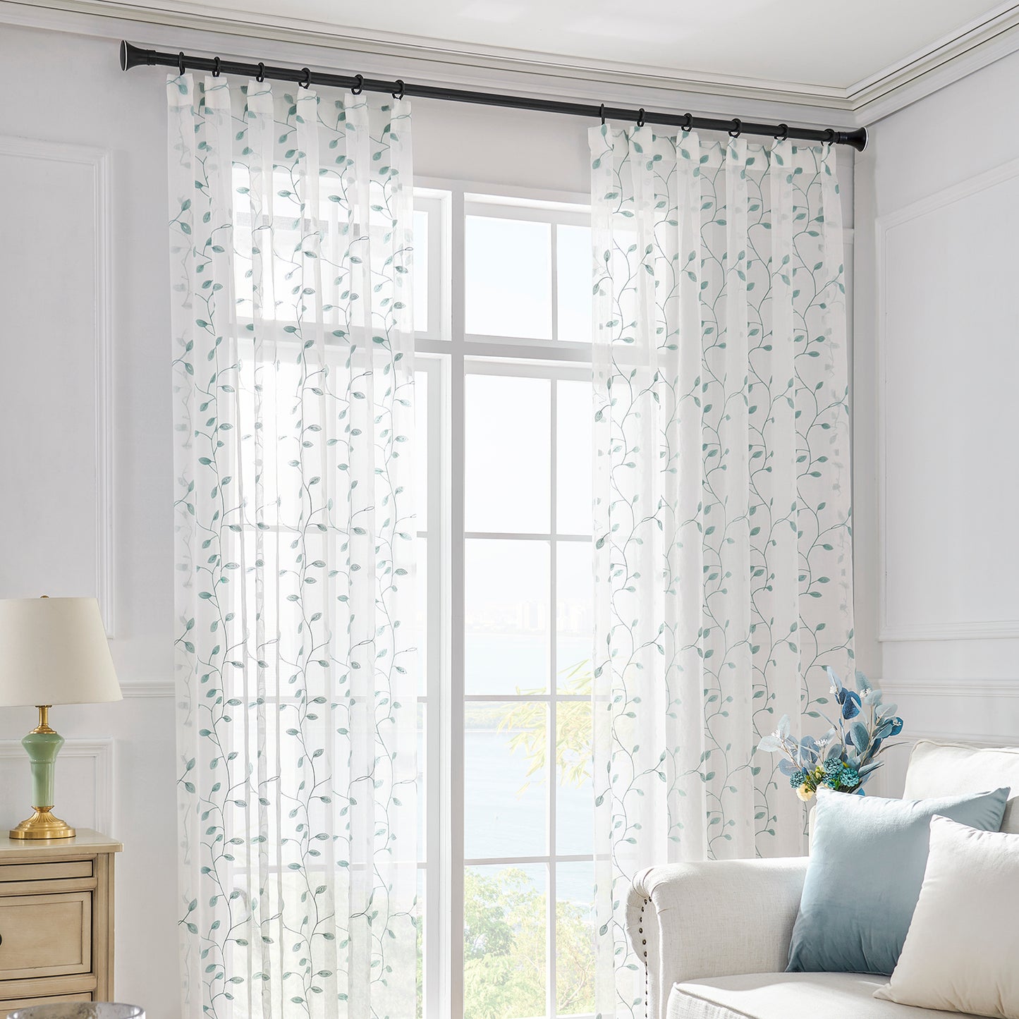 Made-to-measure transparent voile curtain with botanical leaf embroidery – Vinea