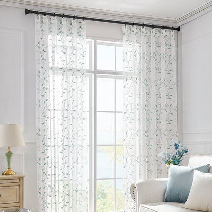 Made-to-measure transparent voile curtain with botanical leaf embroidery – Vinea