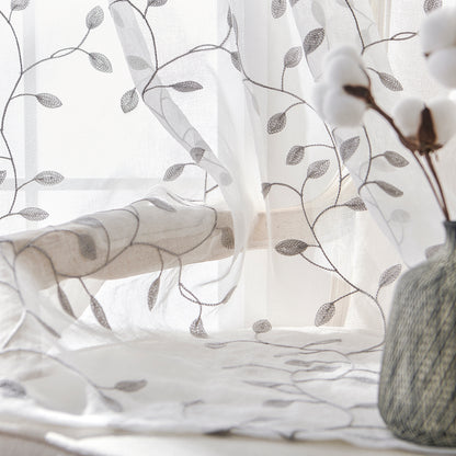 Made-to-measure transparent voile curtain with botanical leaf embroidery – Vinea