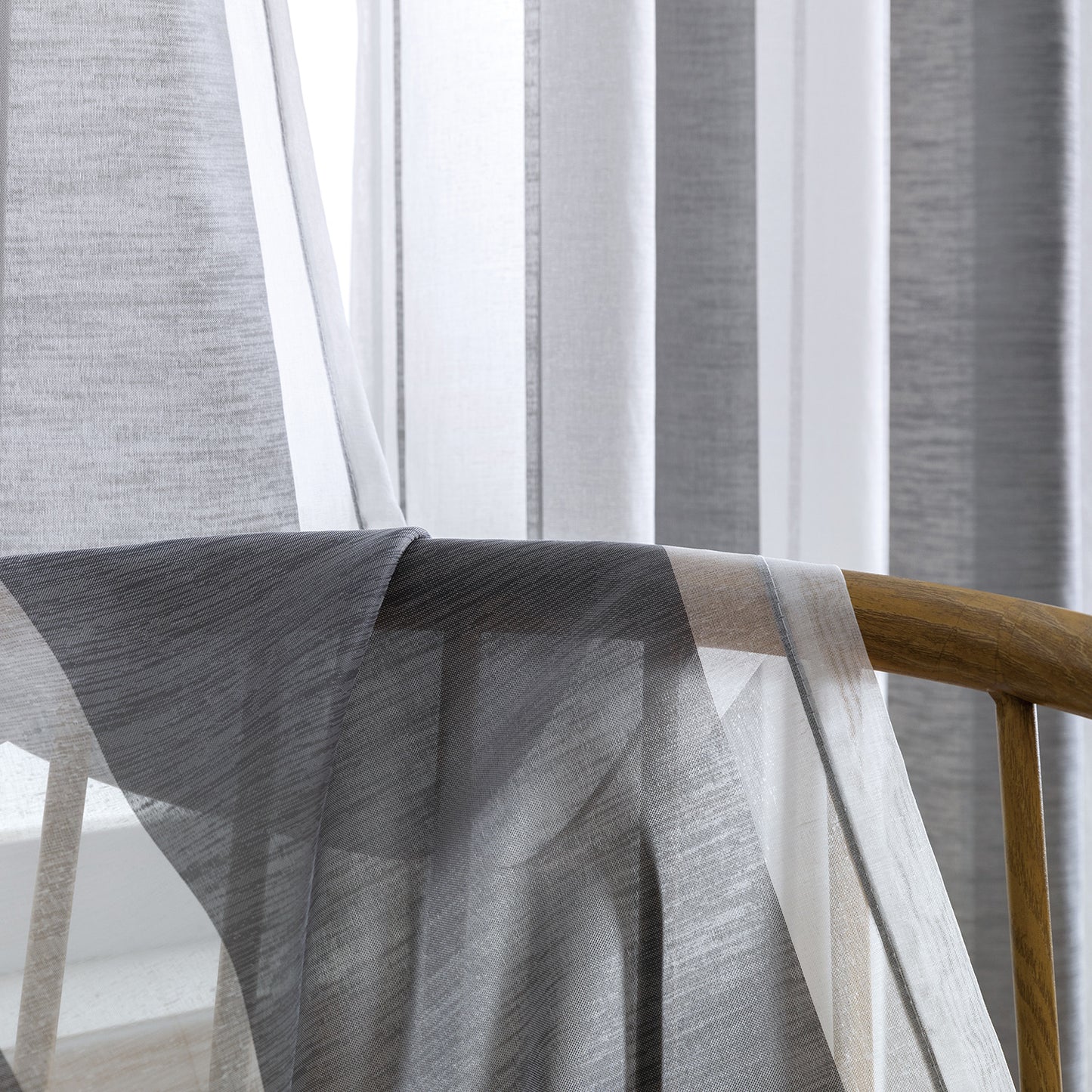 Modern transparent voile curtain with woven stripes, made to measure – Lirona