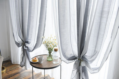 Modern transparent voile curtain with woven stripes, made to measure – Lirona