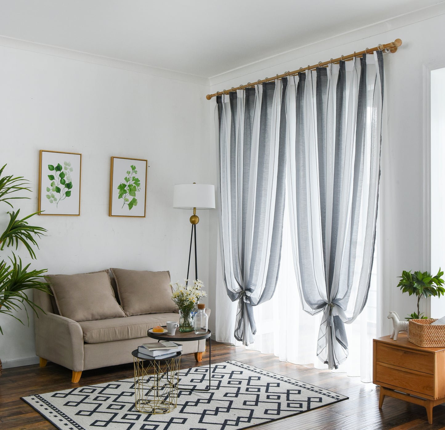 Modern transparent voile curtain with woven stripes, made to measure – Lirona