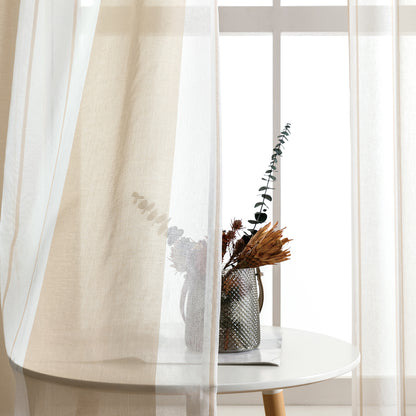 Modern transparent voile curtain with woven stripes, made to measure – Lirona