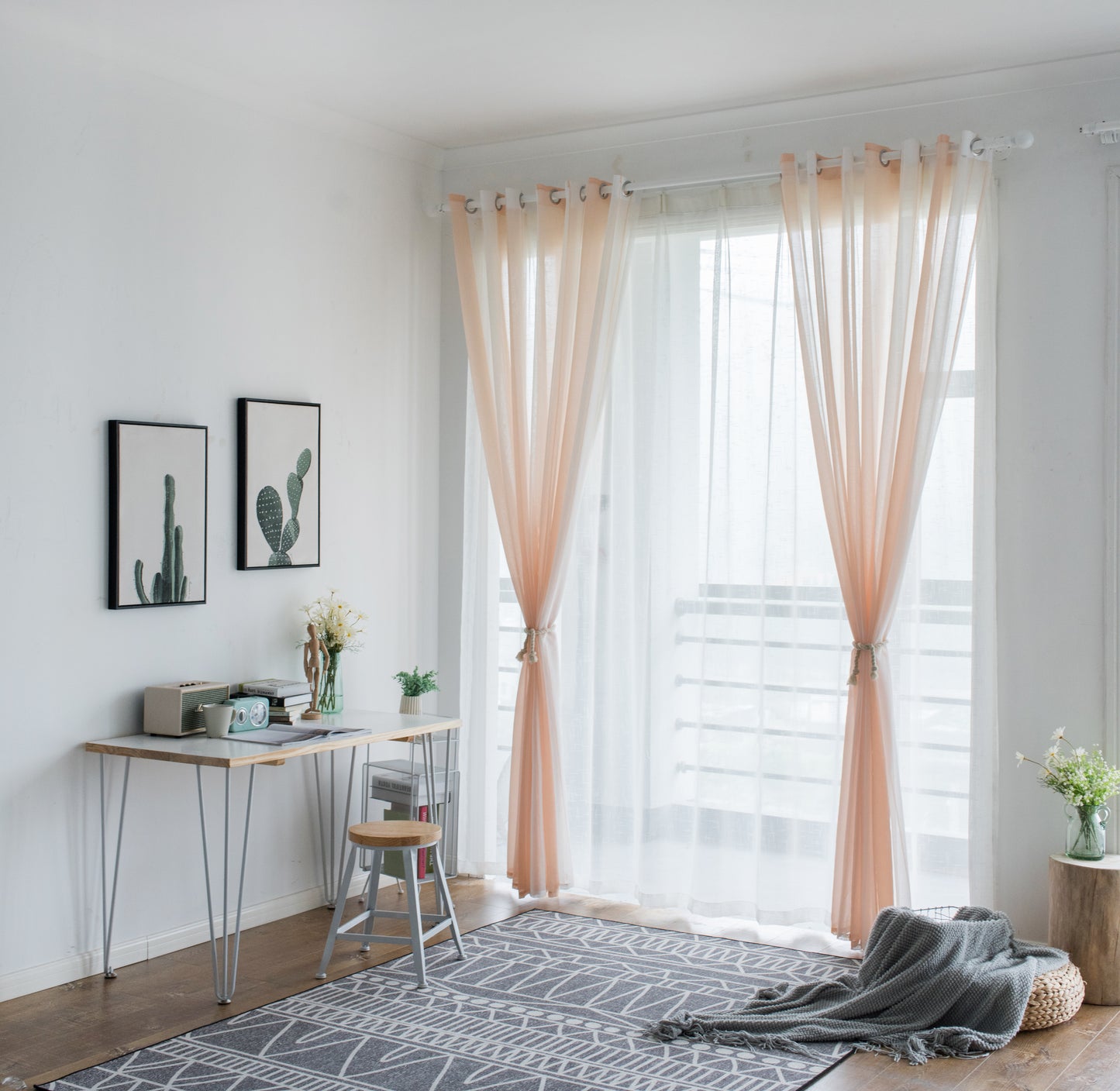 Modern transparent voile curtain with woven stripes, made to measure – Lirona