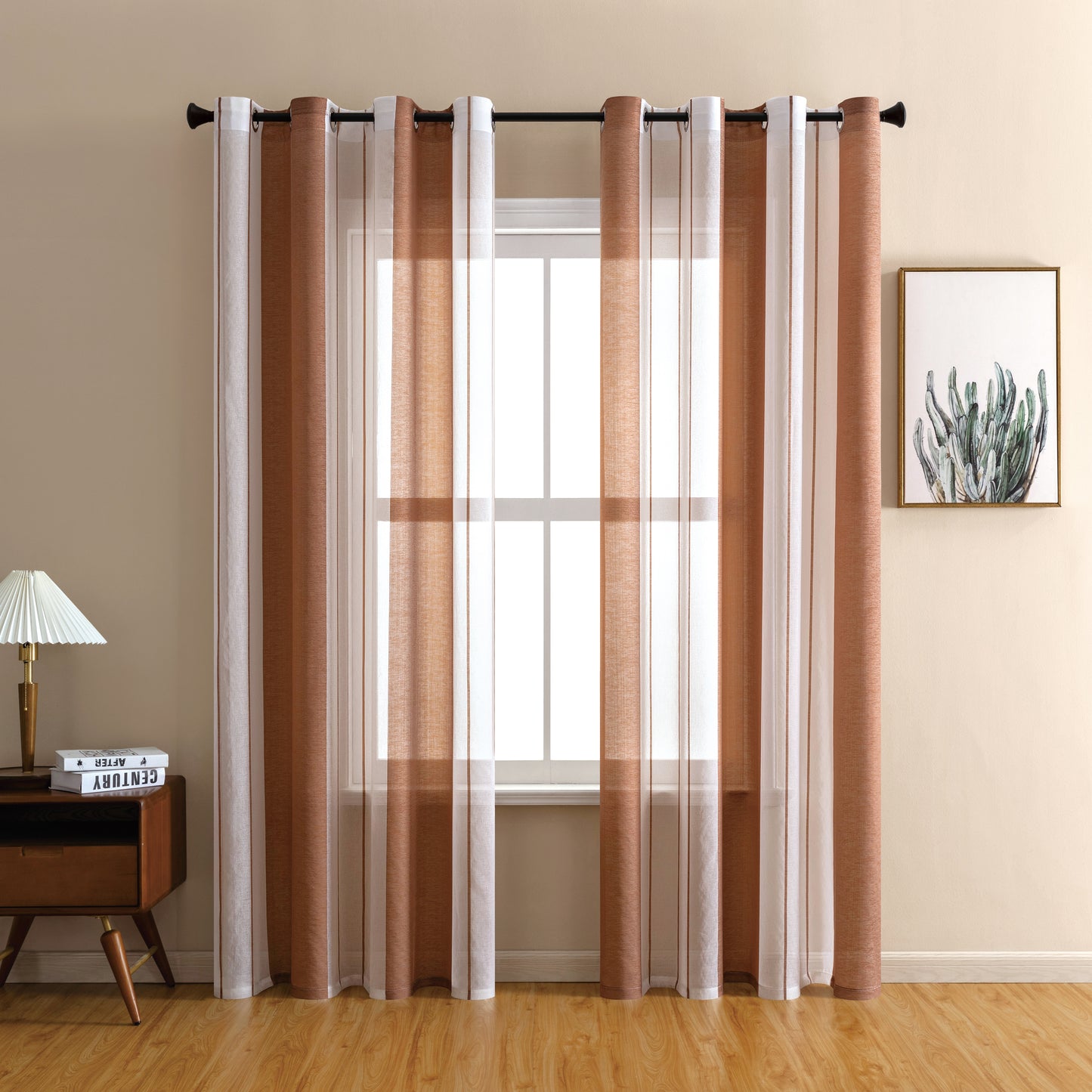 Modern transparent voile curtain with woven stripes, made to measure – Lirona