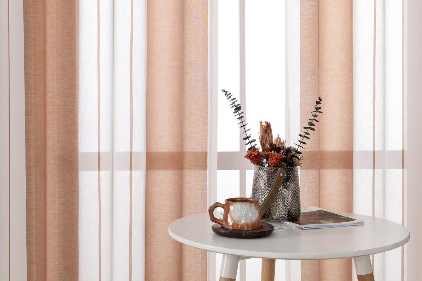 Modern transparent voile curtain with woven stripes, made to measure – Lirona