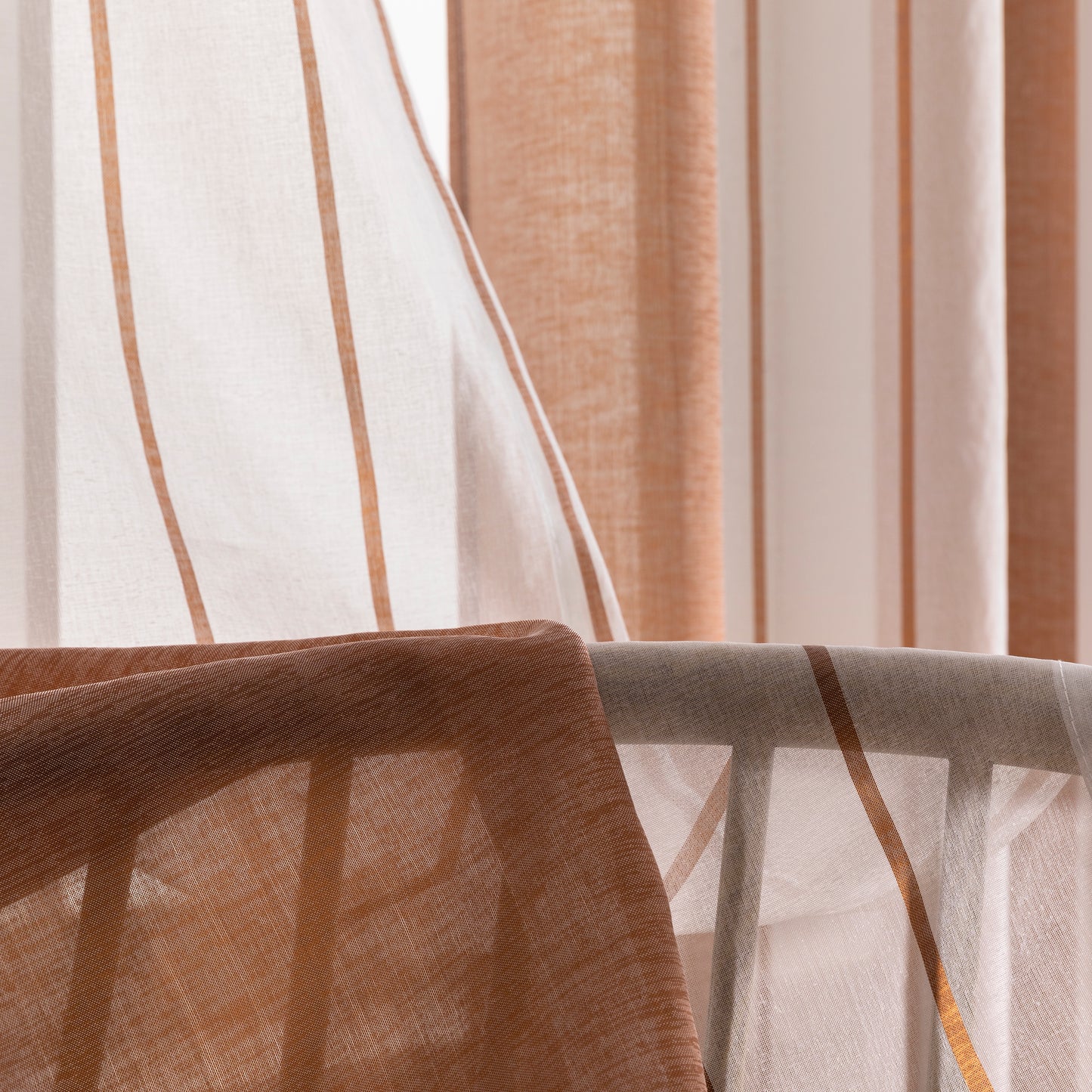 Modern transparent voile curtain with woven stripes, made to measure – Lirona