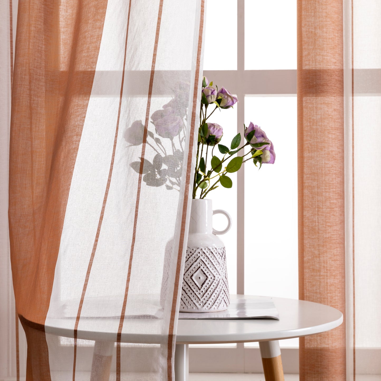 Modern transparent voile curtain with woven stripes, made to measure – Lirona