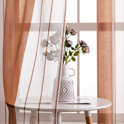 Modern transparent voile curtain with woven stripes, made to measure – Lirona