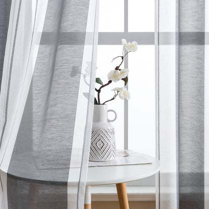 Modern transparent voile curtain with woven stripes, made to measure – Lirona