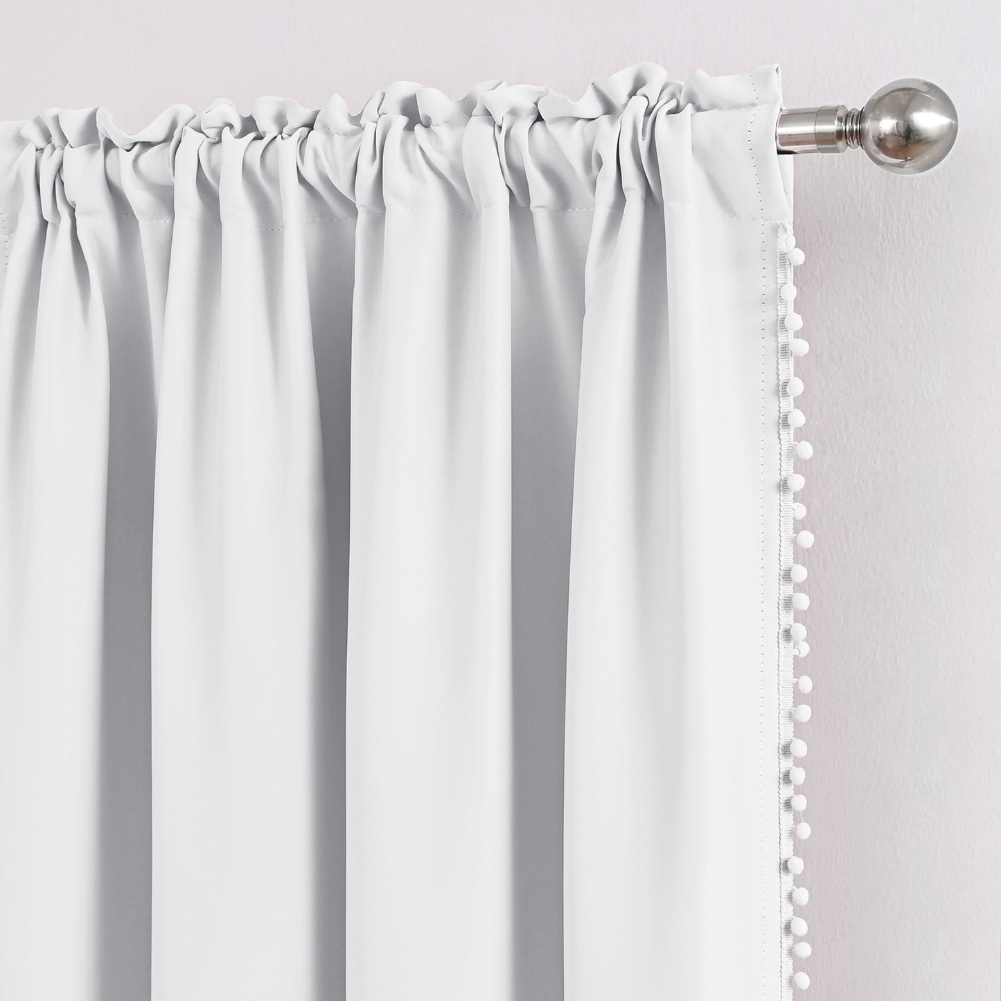 Pom Pom Blackout Curtains, 1 Panel, White, 132*160cm/132*183cm/132*214cm