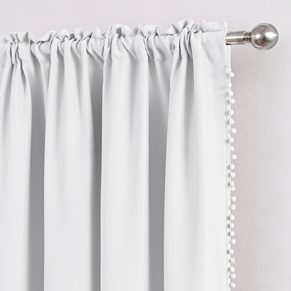 Pom Pom Blackout Curtains, 1 Panel, White, 132*160cm/132*183cm/132*214cm