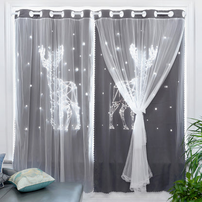 Christmas Blackout Curtains, 2 Panels, Gray, 132x160cm/132x215cm