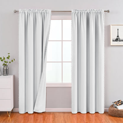 Pom Pom Blackout Curtains, 1 Panel, White, 132*160cm/132*183cm/132*214cm