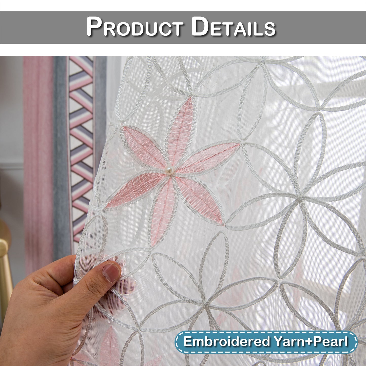 Embroidered Floral Sheer Curtain, 1 Panel, White, 132x160cm/132x213cm/132x244cm