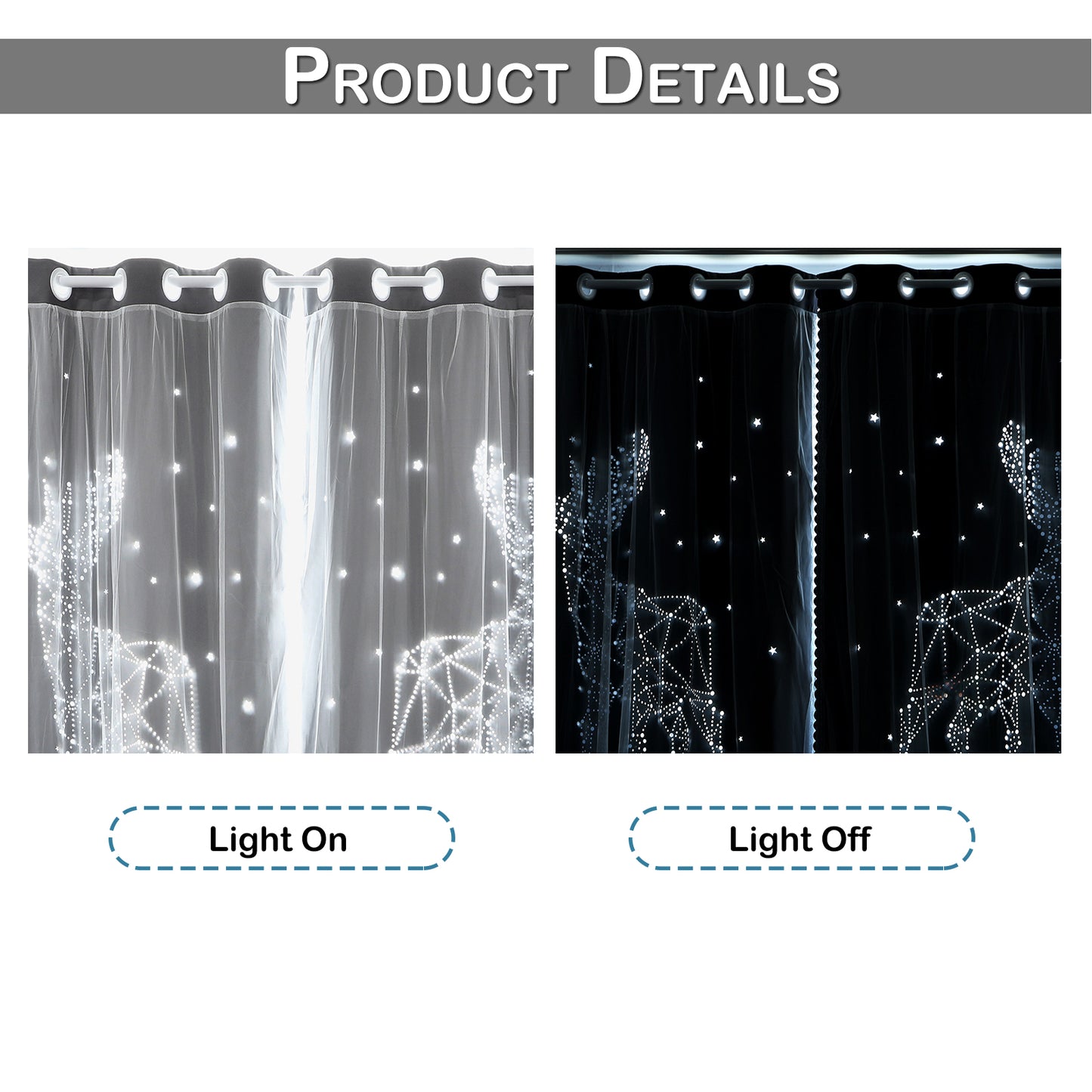 Christmas Blackout Curtains, 2 Panels, Gray, 132x160cm/132x215cm