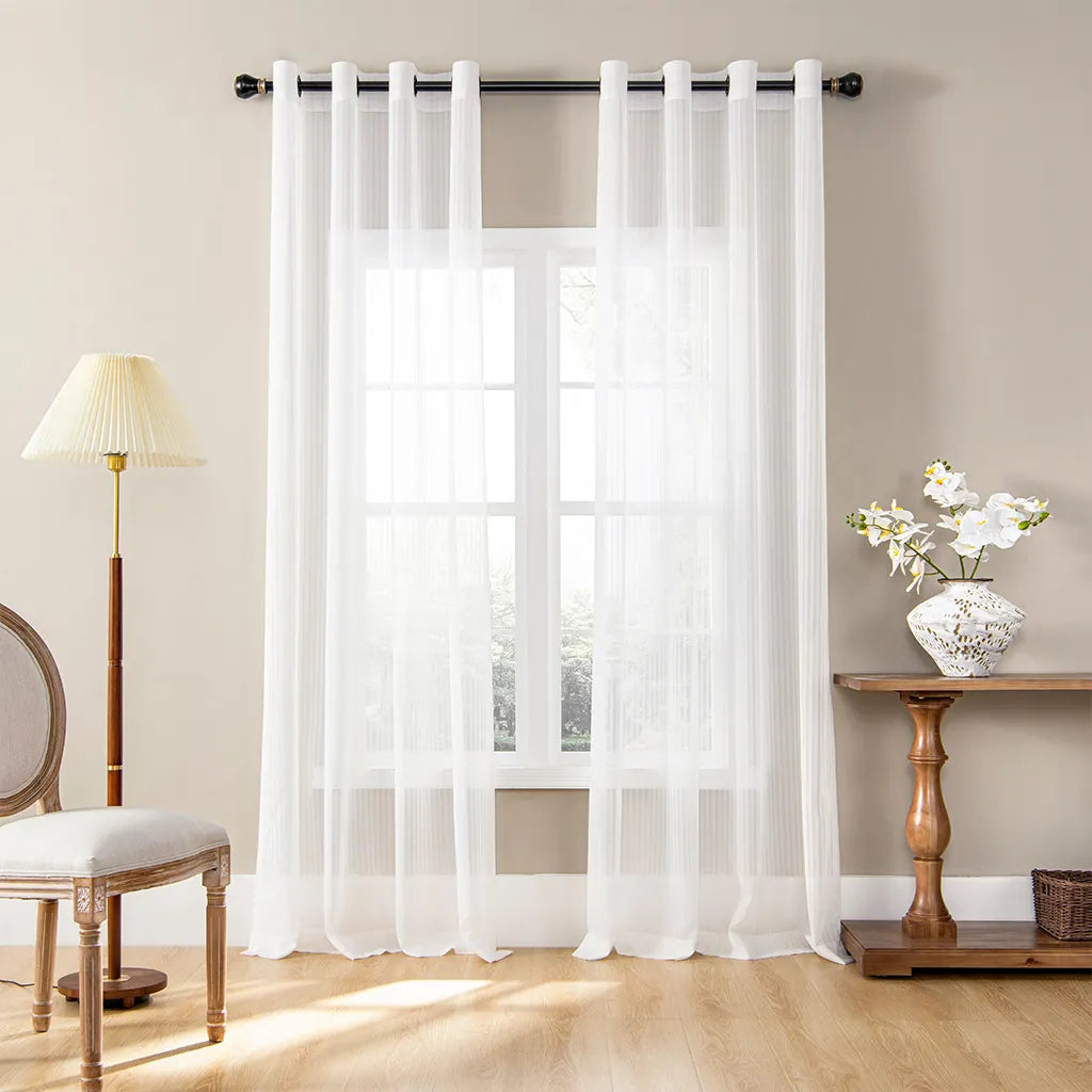 Transparent voile curtain with a fine striped structure, made to measure – Linari